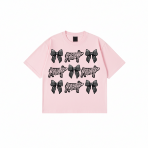 Coquette Cute Pig Graphic T-Shirt with leopard pig and bow print in multiple colors